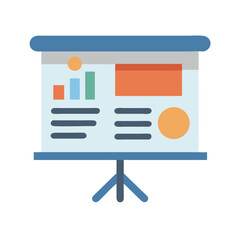 Poster - Presentation board showing data charts and document icon flat
