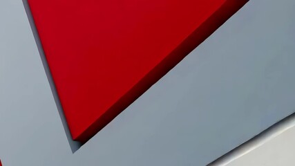 Poster - A geometric abstract background features red, white, and gray diagonal shapes and textures