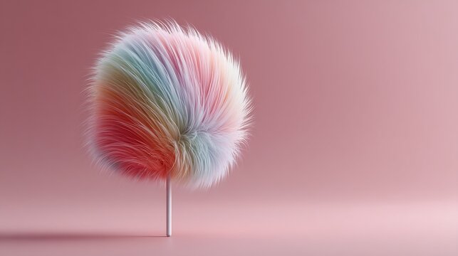 Colorful Furry Lollipop on Pink Background: Abstract and Playful Decoration