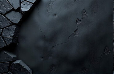 Poster - rough cracked old black stone wall texture dark grunge background empty space banner