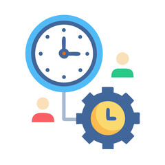 Poster - Clock gear and people icons on black background