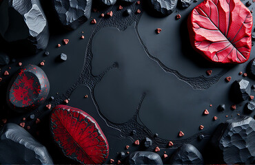 Aufkleber - darkly toned rock texture features black red stone pattern dark grungy background detailed