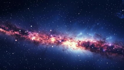Wall Mural - A galaxy with a long blue line in the middle. The stars are scattered throughout the galaxy. The galaxy is very large and has a lot of stars