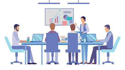 Fototapete - Illustration of a business meeting with presentation and people sitting at a conference table