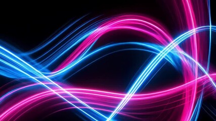 Poster - Abstract neon lights in blue and pink intertwine against a dark background, creating a futuristic and dynamic effect