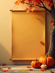 Poster - warm autumnal background features toned cement wall bright banner ample copy space seasonal