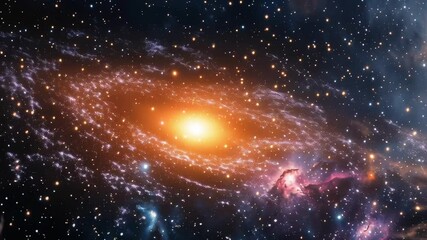 Wall Mural - A beautiful and colorful galaxy with a bright orange star in the center. The stars are scattered throughout the galaxy, creating a sense of depth and wonder