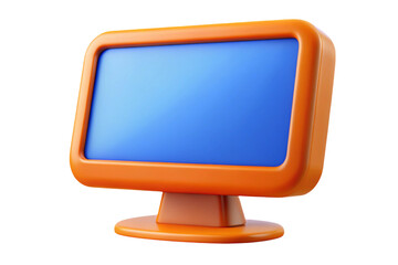Poster - Stylized 3d rendered orange computer monitor with blue screen isolated on transparent background