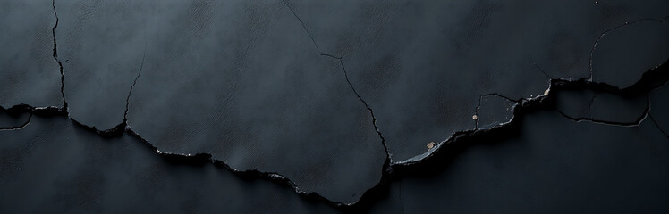 Poster - rough dirty concrete wall surface deep cracks showcased dark textured black grunge