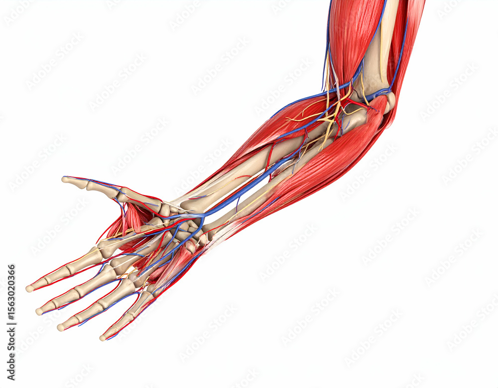 Human Arm Anatomy 3D Model of Bones, Muscles, Veins, and Nerves Stock ...