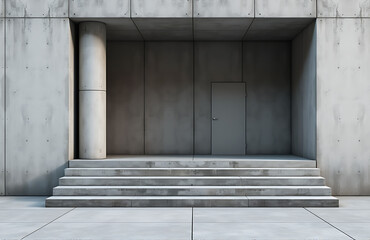 Aufkleber - gray urban grunge background features concrete entrance steps column flanked blank concrete wall empty