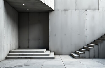 Aufkleber - gray urban grunge background features concrete entrance steps column flanked blank concrete wall empty