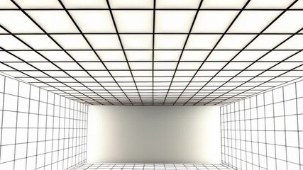 Poster - A white grid pattern creates a tunnel perspective effect on a white background