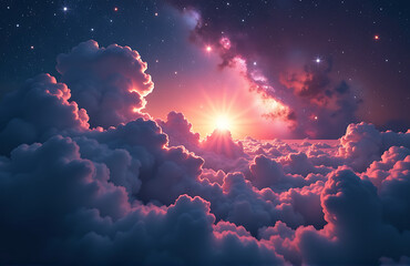 deep richly colored swirling galaxy sky stars clouds fog creates dramatic fantastic mystic atmospher