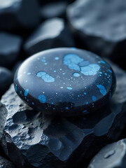 Aufkleber - dark blue stone texture sits atop black rock background abstract blue stone design surrounding