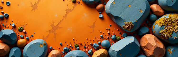 Aufkleber - combination orange grunge background patterns including lichen covered stones mossy textures colorful stone accents