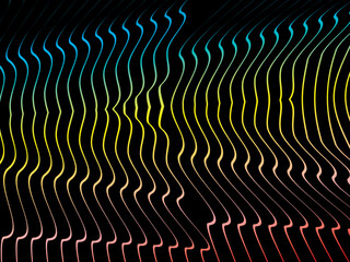 Poster - The background is a colorful gradient wavy diagonal striped pattern on a black background, creating a dynamic and modern visual effect.