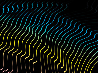 Poster - The background is a colorful gradient wavy diagonal striped pattern on a black background, creating a dynamic and modern visual effect.