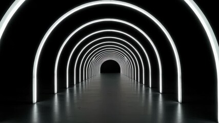Poster - A long tunnel of glowing white arches creates a futuristic and geometric perspective