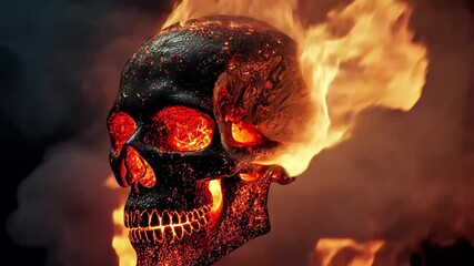Poster - Skull bursts into vibrant red flames in dramatic fiery display, Skull Bursts Into Red Fire 2 Versions