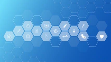 Aufkleber - Abstract hexagonal medical background with medicine icon. Medical and health business network concept