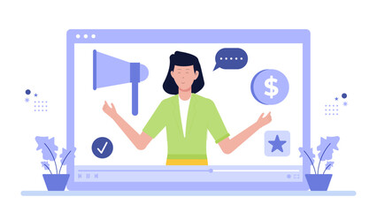 Poster - Woman on a laptop screen promotes online earning; suitable for business, finance, remote work, technology, digital marketing concepts.
