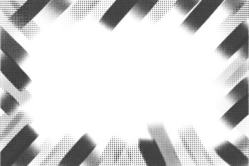 Poster - Halftone effect border poster. Vector brush abstract frame. Retro grunge textured dotted template with splatter edge.