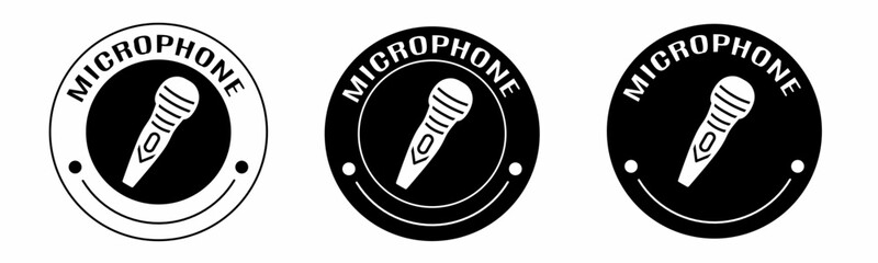 Poster - Black and white illustration of microphone icon in flat. Stock vector.