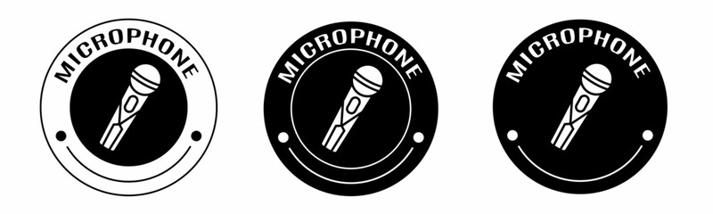 Poster - Black and white illustration of microphone icon in flat. Stock vector.
