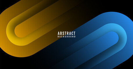 Poster - 3D blue yellow geometric abstract background overlap layer on dark space with rounded lines decoration. Modern graphic design element contrast style concept for web, art, flyer, card or brochure cover