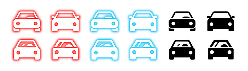 Fototapete - Car Icon Set in Neon and Solid Styles on Transparent Background