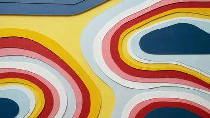 Poster - Colorful abstract background featuring layered, curved shapes in red, yellow, blue, and white