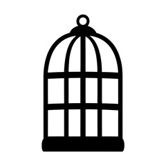 Poster - Isolated Bird Cage Silhouette on White Background Depicting Confinement and Nostalgia