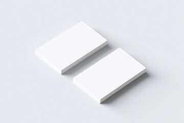 Fototapete - Two blank business cards mock up positioned on a clean white surface, showcasing minimalistic design and ample copy space for branding and personalization purposes