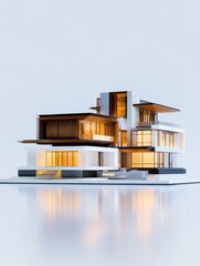 Poster - Modern architectural design of a stylish house with large windows reflecting light