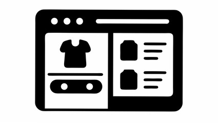 Poster - Icon showing an online shopping interface with clothing and product listings in a black and white design
