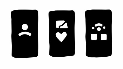 Poster - Three black rectangles displaying a user icon, heart with message, and wifi with square icons