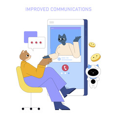 Poster - AI Boosts Mid Sized Businesses Productivity. Flat Vector Illustration
