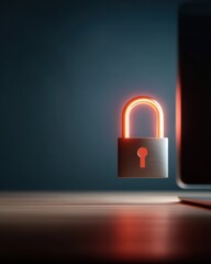 Poster - Zero Trust Concepts. A glowing padlock symbol floats near a laptop, representing digital security and data protection.