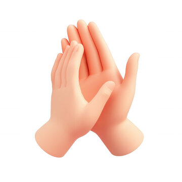 Cartoon hands icon clapping in 3d, conveying enthusiastic applause against transparent background