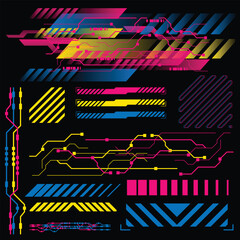 Wall Mural - y2k 2000s sci-fi cyberpunk gaming retro-futuristic template set dashboard hud for ux-ui application,