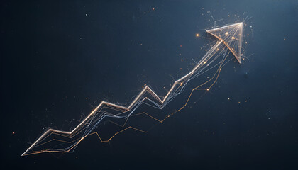 Poster - An abstract upward trending arrow radiates glowing energy on a dark background, suggesting growth, success, and financial progress.
