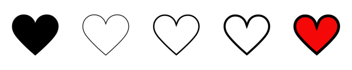 Poster - Heart icon in five various styles: black, outline, and two-color, icon set  