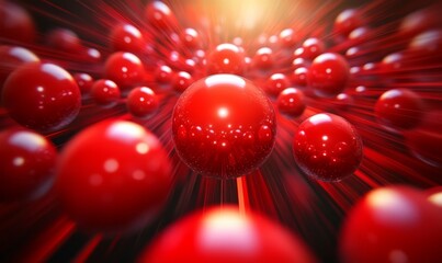 Leinwandbilder - Abstract Red Sphere Tunnel: A Dynamic 3D Render of Shiny Red Spheres Moving in a Tunnel of Light