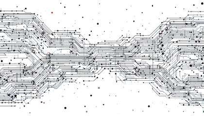 Fototapete - Circuit board visualization shows a complex network with interconnecting lines and data points, perfect for tech or science backgrounds.