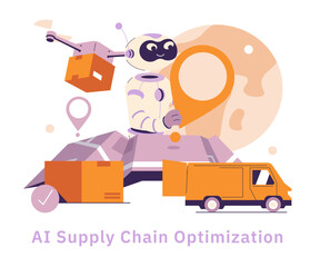 Poster - AI In Industry And Manufacturing. Flat Vector Illustration
