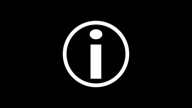 i symbol for information icon looping animation, simple motion graphic on black background.