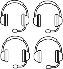 Fototapete - Headphone Mic Icon, Customer Support Illustration, Black Minimal Style for Chat or Call Assistance