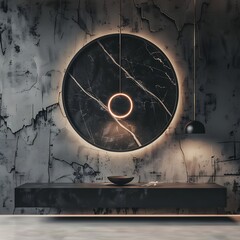 Aufkleber - Elegant modern room setting featuring a marble disc with neon accent lighting feature