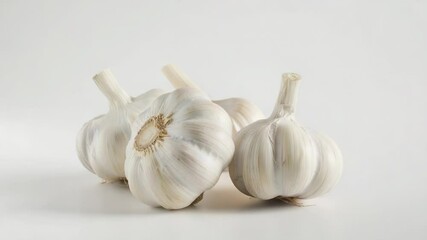 Poster - Three garlic heads on a white surface